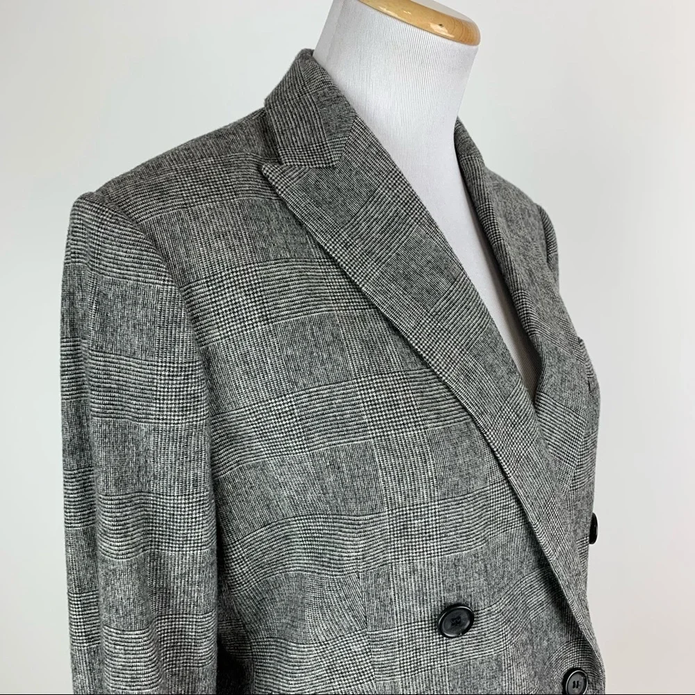 ZARA Black Plaid Double Breasted Blazer Medium - Picture 7 of 16